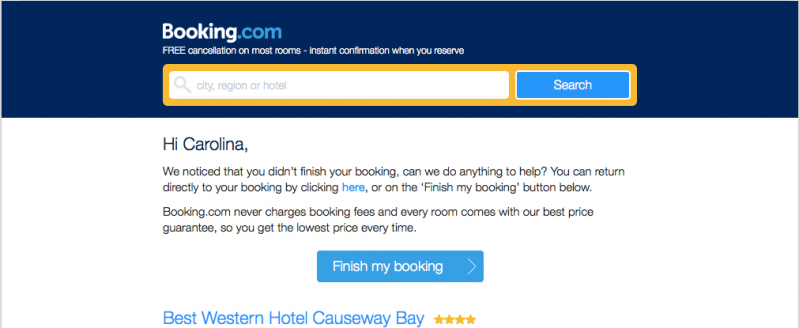 Booking.com nutzt Erinnerungen an den Warenkorb